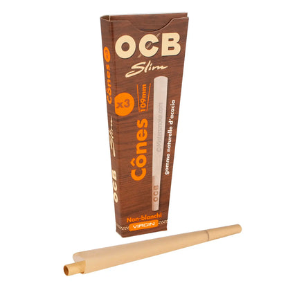OCB Virgin Unbleached Slim Pack of 3 Pre Rolled Cones - Everyday Smoking 