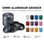 Everyday Smoking aluminum 4-piece grinder, 50mm diameter, with textured grip and multiple compartments for grinding herbs.