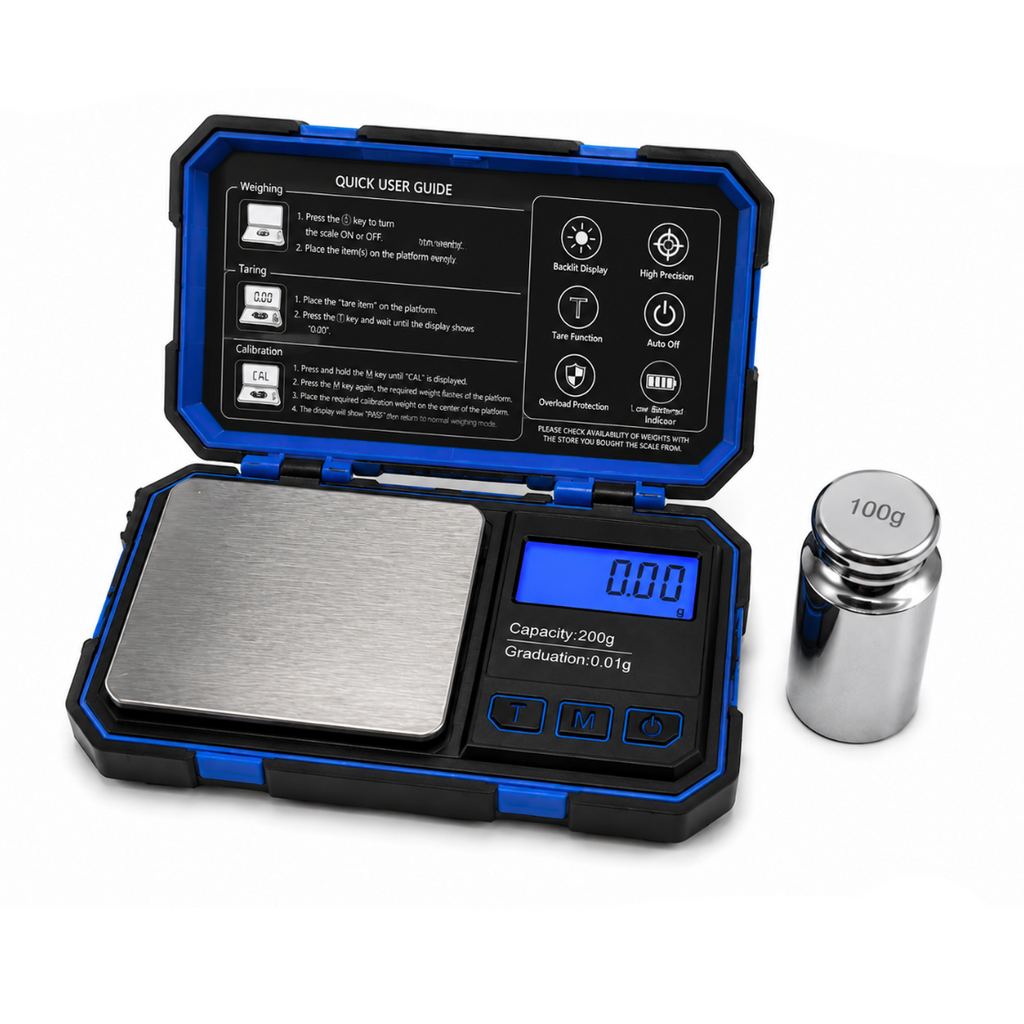 Everyday Smoking digital precision scale with tough case, 200g capacity, 0.01g accuracy, shown on a flat surface.