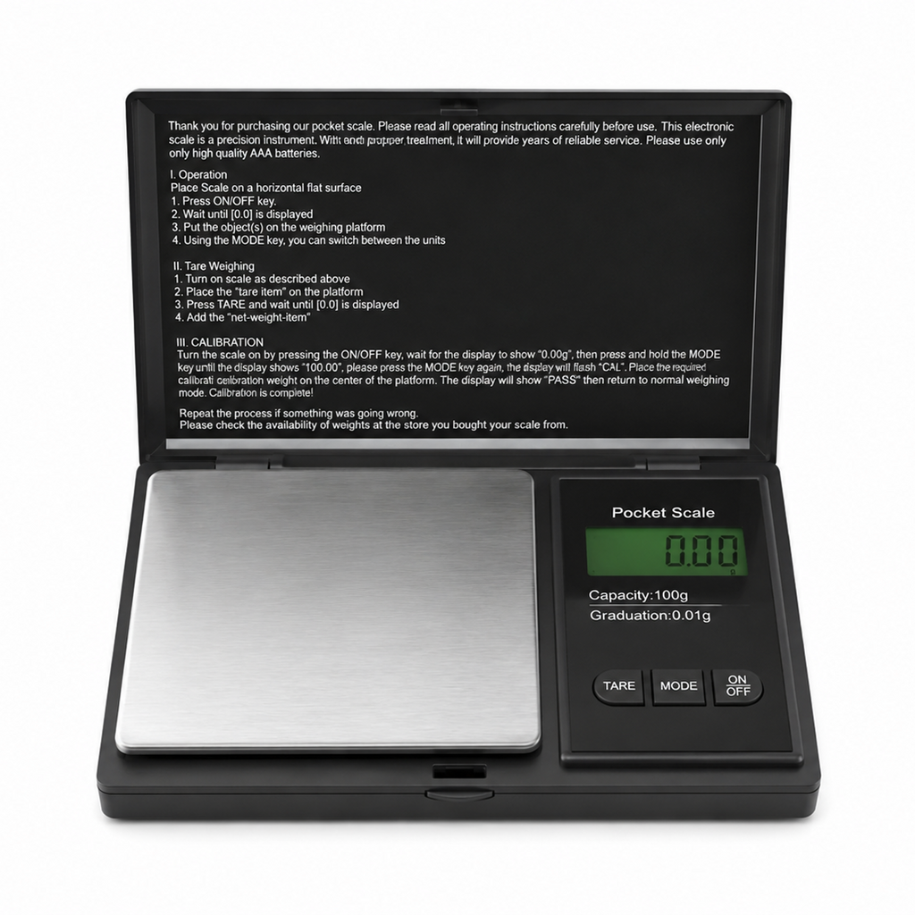 Everyday Smoking 100g digital pocket scale with 0.01g precision, compact scale for accurate weight measurement in a portable design.