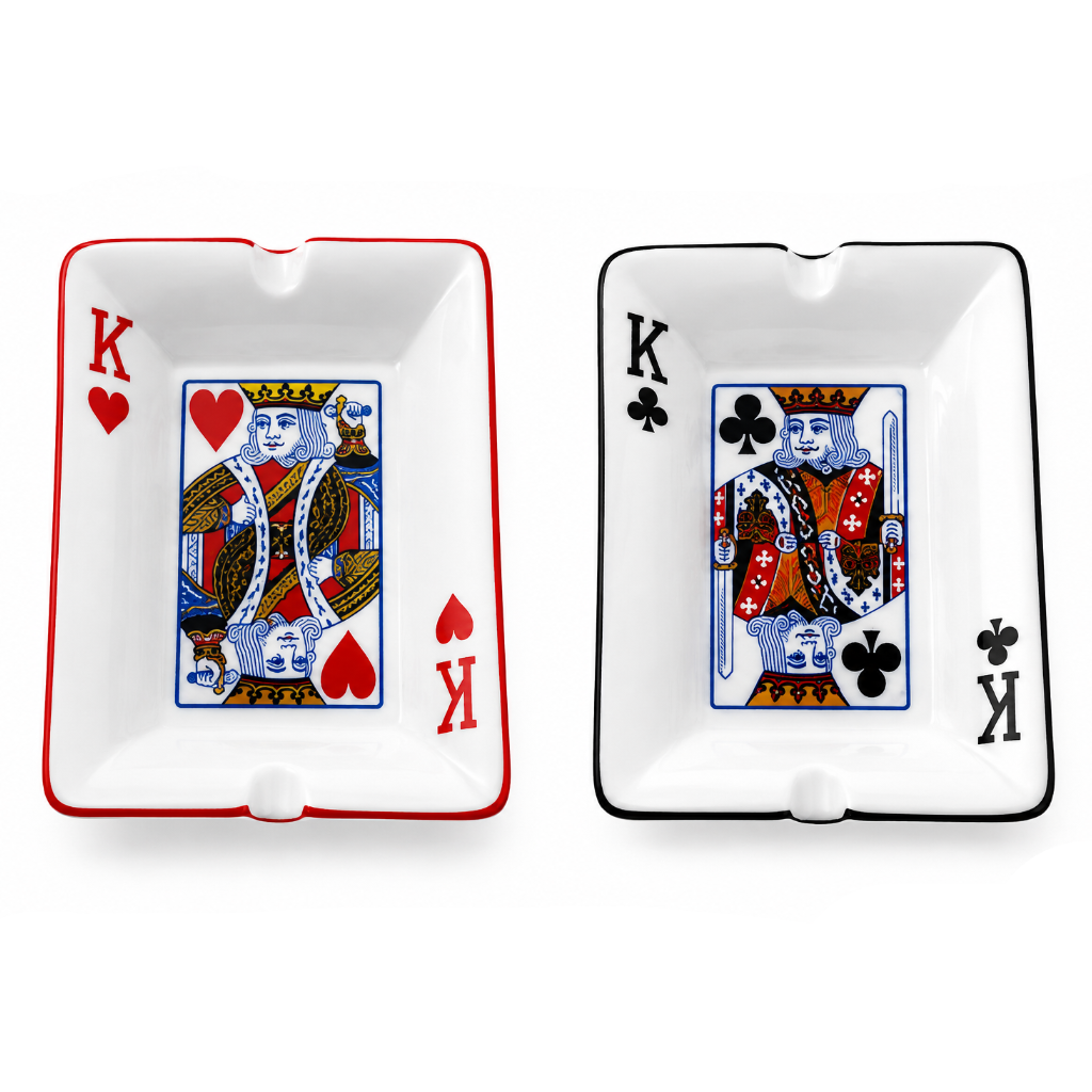 Ceramic ashtray featuring King playing card design by Everyday Smoking, with a round shape and detailed playing card motif.