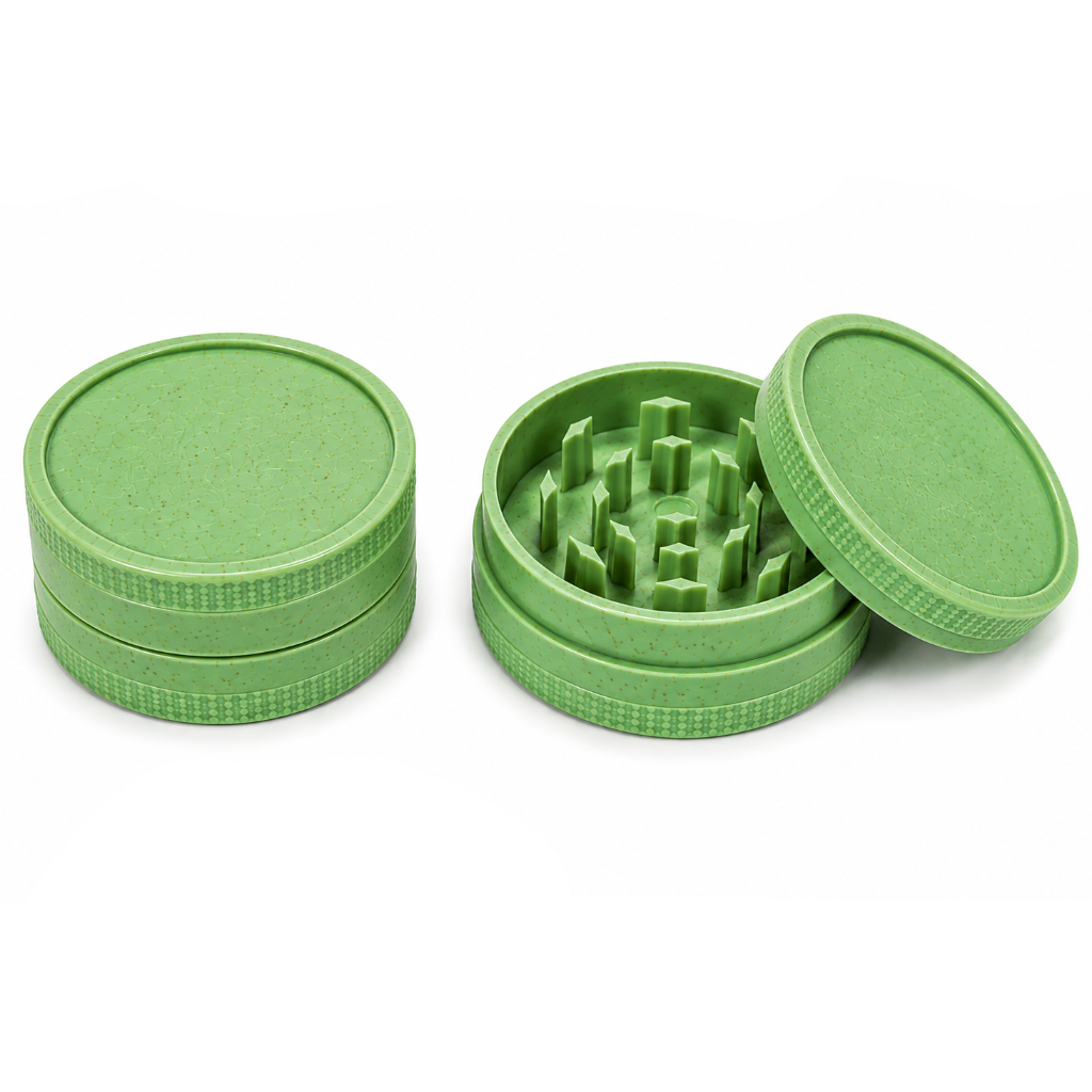 Biodegradable 2-part grinder from Everyday Smoking, showing the eco-friendly grinder with textured grip and grinding teeth.