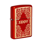 Zippo red windproof lighter with gold scroll ornament design