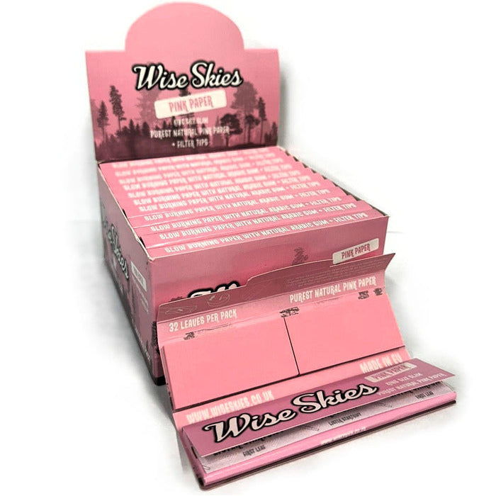 Wise Skies Pink Kingsize rolling papers with filter tips pink paper