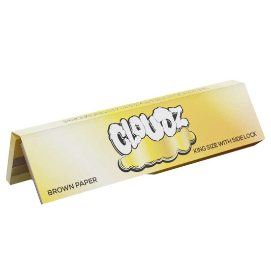 Cloudz Brown Kingsize rolling papers with tips in side-lock pack made from natural brown paper
