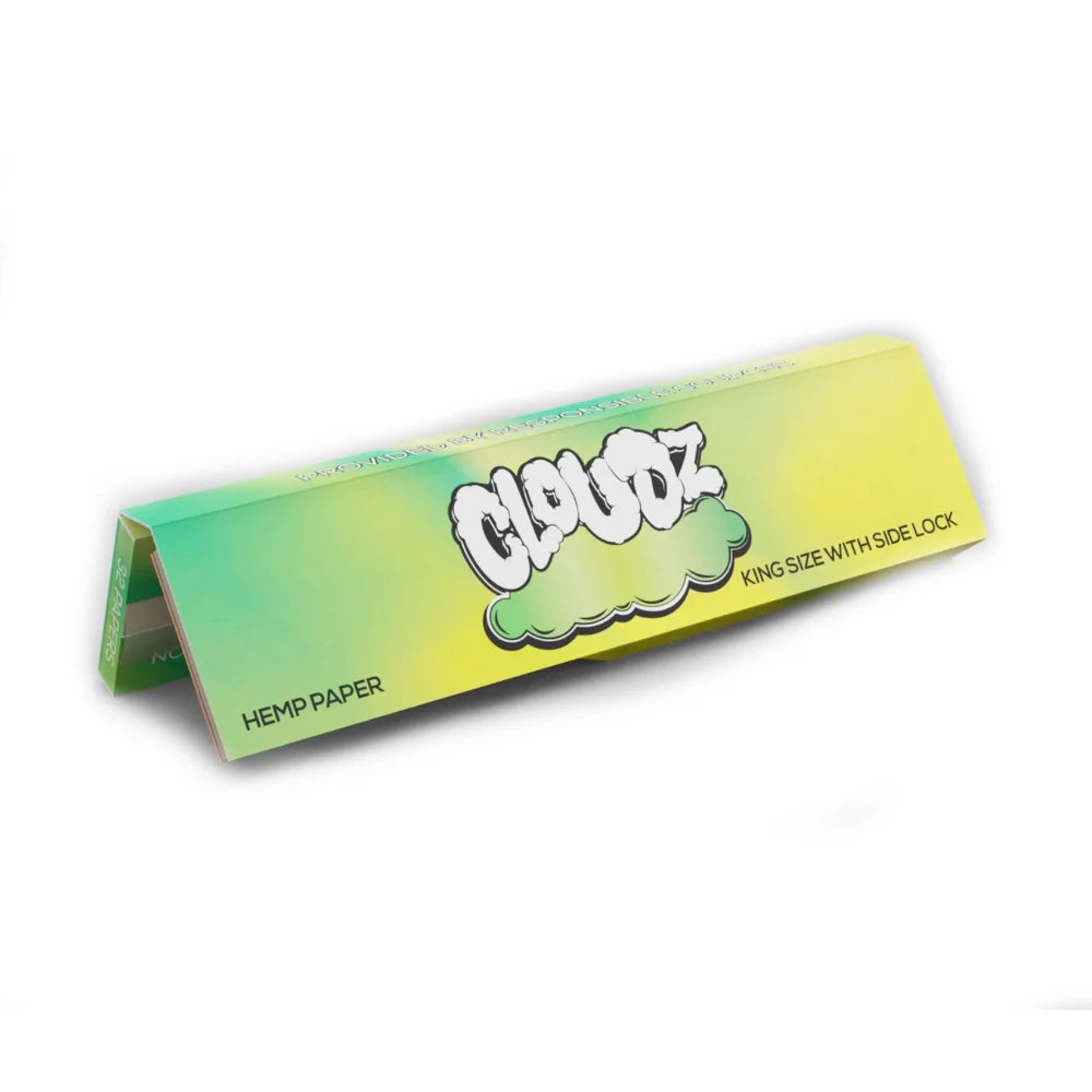 Cloudz Hemp Kingsize rolling papers with tips in side-lock pack made from natural hemp paper
