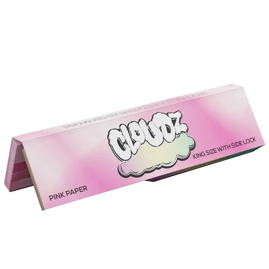 Cloudz Pink Kingsize rolling papers with tips in side-lock pack made from coloured paper
