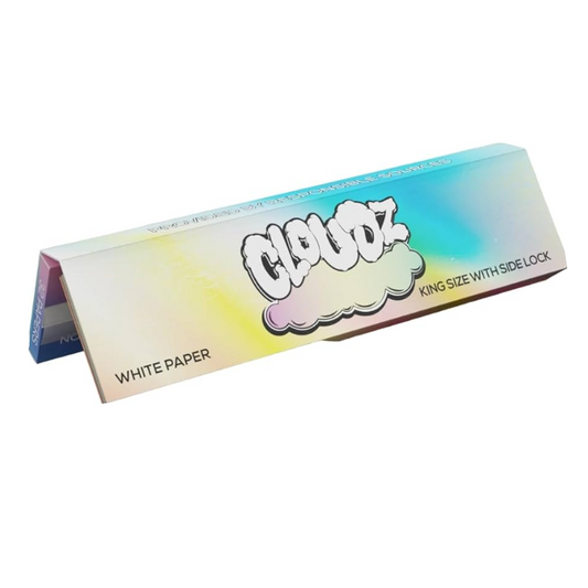 Cloudz White Kingsize rolling papers with tips in side-lock pack featuring ultra-thin white papers