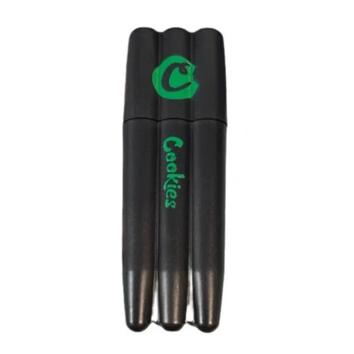 Cookies green triple joint holder black plastic case holding three king size slim cones
