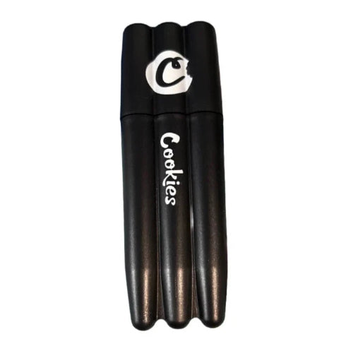 Cookies white triple joint holder black plastic case holding three king size slim cones
