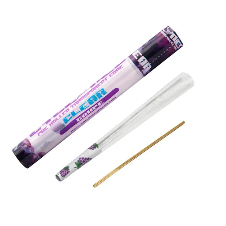 Cyclones grape clear pre rolled cone with roach tip and packing stick in protective tube
