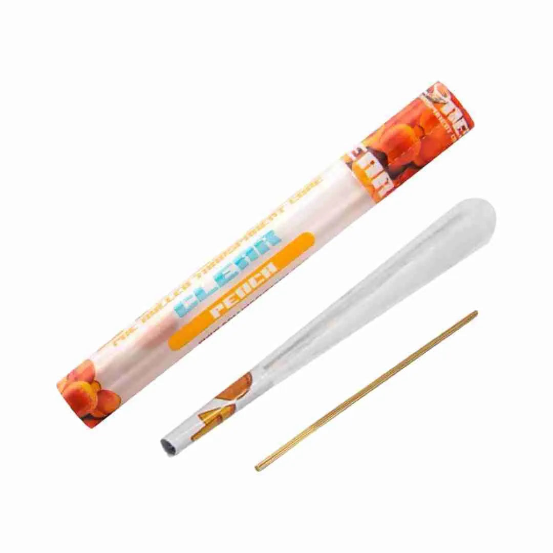 Cyclones peach clear pre rolled cone with roach tip and packing stick in protective tube
