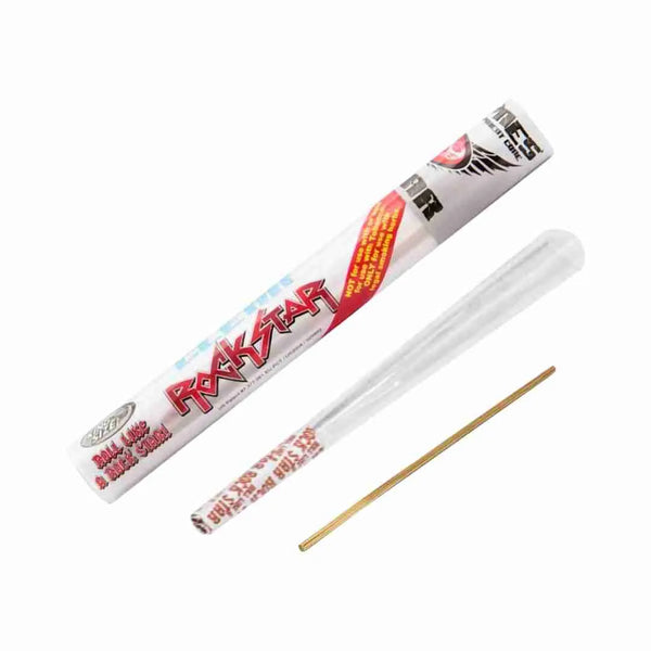 Cyclones Rockstar clear pre rolled cone with roach tip and packing stick in protective tube
