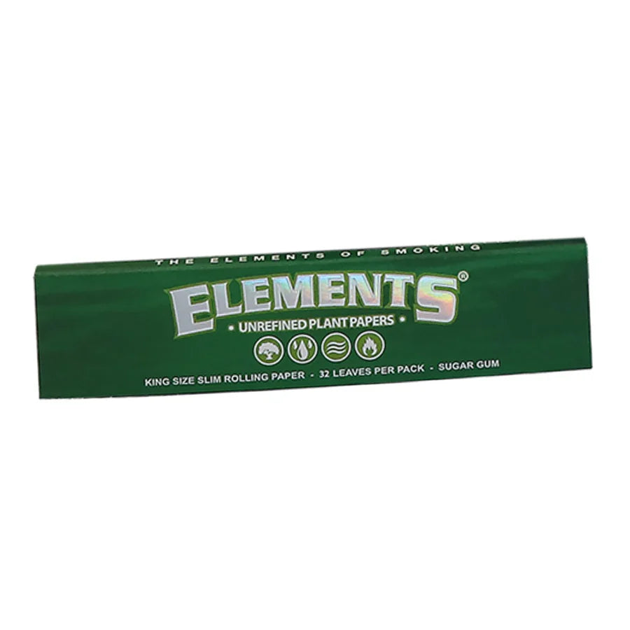Elements Green unrefined kingsize rolling papers plant based paper sugar gum slow burn pack
