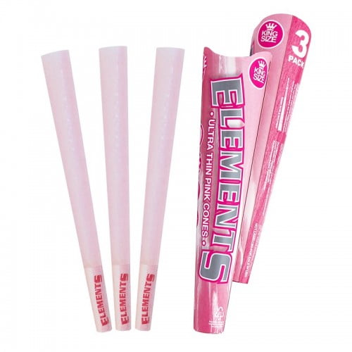 Elements pink pack of 3 king size pre rolled cones made from ultra thin rice paper