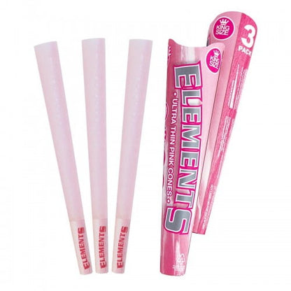 Elements pink pack of 3 king size pre rolled cones made from ultra thin rice paper