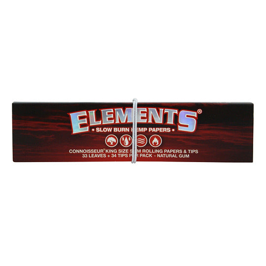 Elements Red slow burn hemp kingsize rolling papers with tips natural gum connoisseur pack
