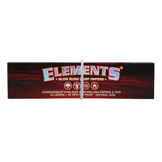Elements Red slow burn hemp kingsize rolling papers with tips natural gum connoisseur pack
