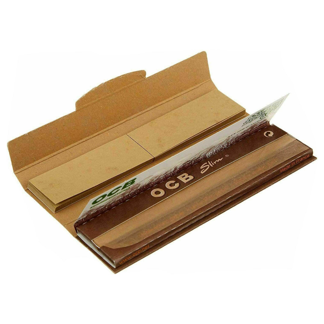 OCB Brown Virgin Kingsize Slim Rolling Papers with Tips - Everyday Smoking 