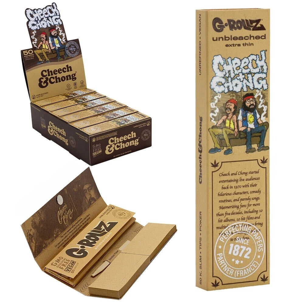 G-Rollz Cheech and Chong unbleached king size rolling papers with filter tips and fold-out booklet