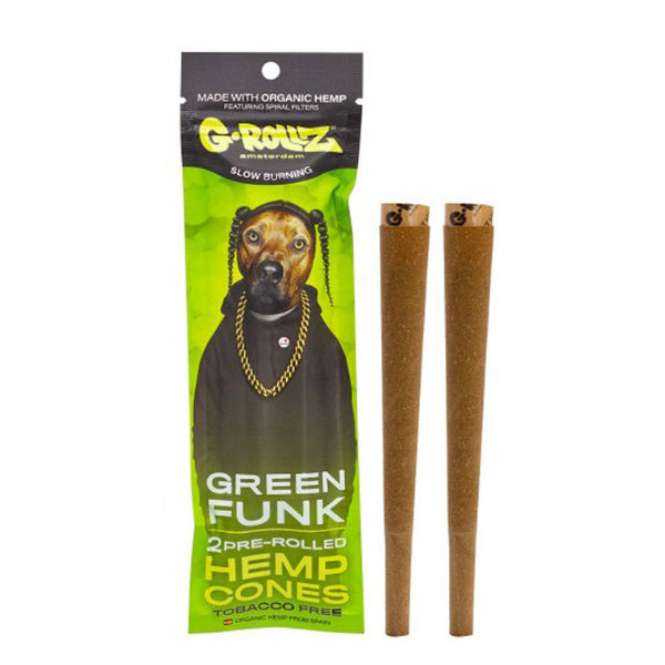 G-Rollz Green Funk hemp cones pre-rolled organic hemp blunts with spiral filter