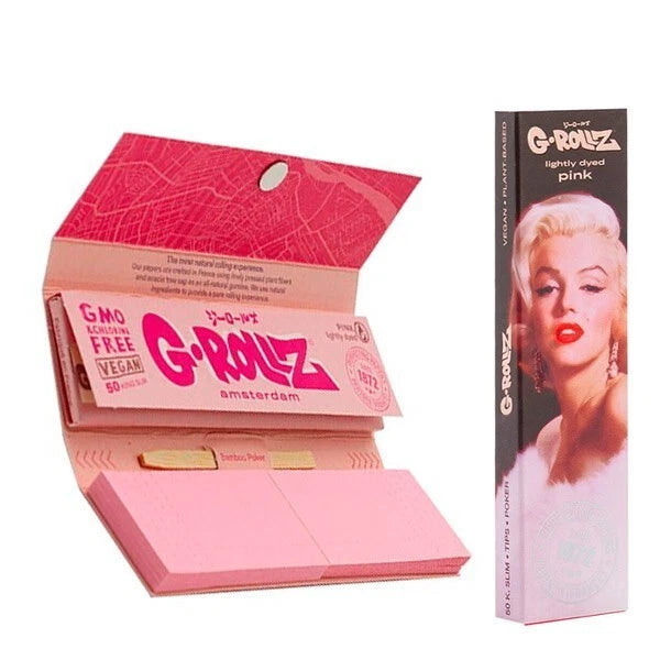 G-Rollz Marilyn pink king size rolling papers booklet with filter tips and bamboo poker