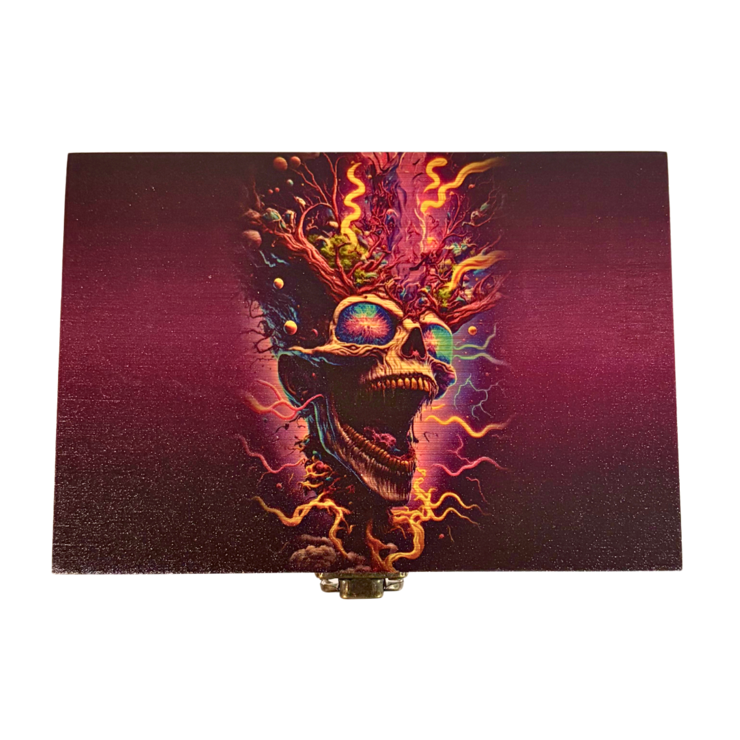 Psychedelic Skull Small Wooden Rolling Box - Everyday Smoking 