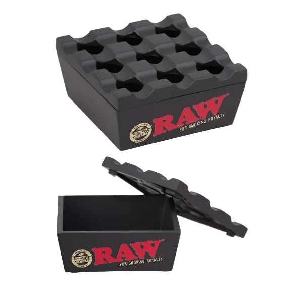 RAW Black Regal Ashtray, a sleek black ashtray from RAW with a stylish design, shown with empty space for cigarettes or ashes.