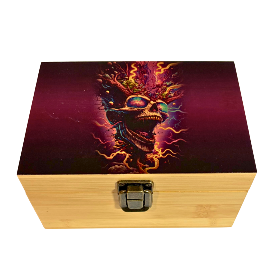 Psychedelic Skull Small Wooden Rolling Box - Everyday Smoking 