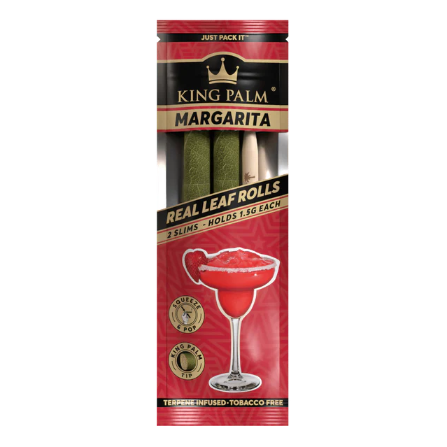 King Palm Margarita real leaf slim blunt wraps with squeeze and pop terpene filter and bamboo packing stick