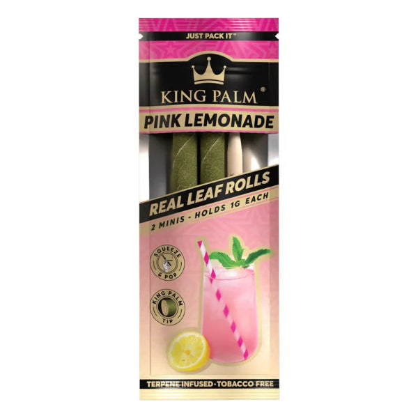 King Palm Pink Lemonade mini blunt wraps made from natural palm leaves with terpene infused squeeze and pop filter