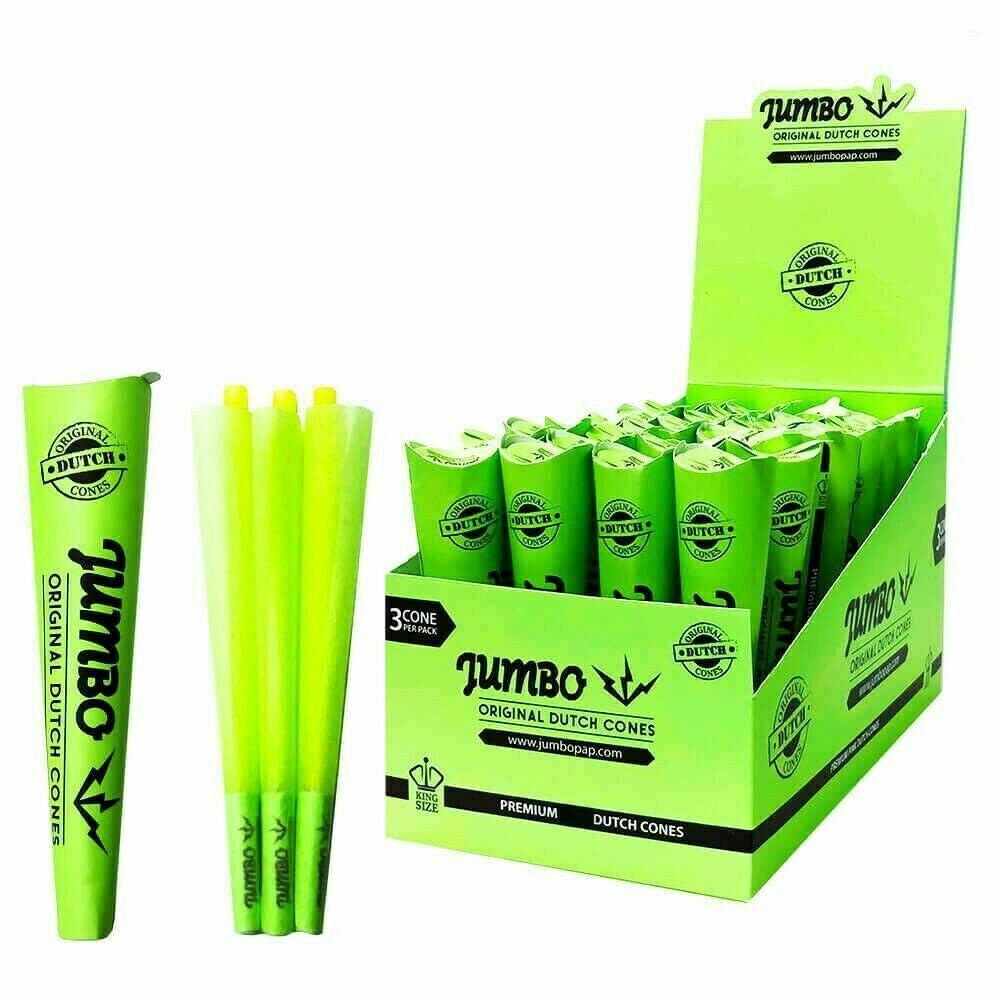 Original Dutch green jumbo pack of 3 king size pre rolled cones ready to fill