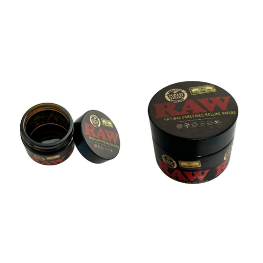 RAW black glass storage jar with lid and inner protective cover