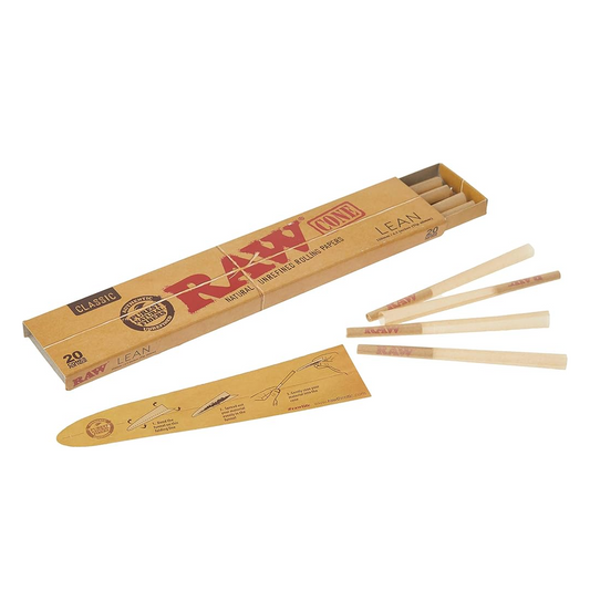 RAW Classic Lean 20 pre rolled cones with loading funnel natural unrefined rolling paper