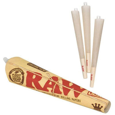RAW Organic pack of 3 king size pre rolled cones made from organic hemp paper