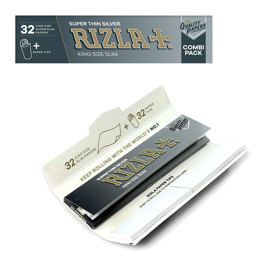 Rizla Super Thin Silver Combi Pack kingsize rolling papers with paper tips super slim pack
