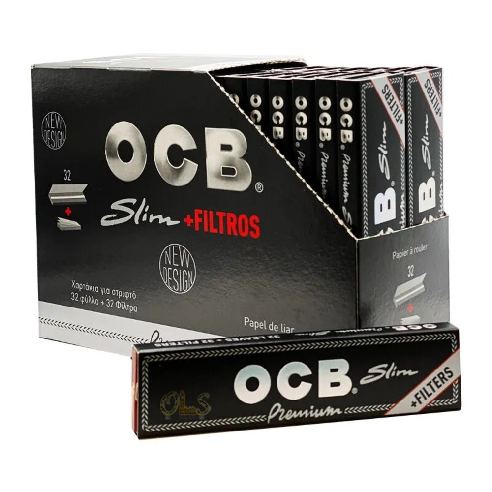 OCB Black Premium Slim Kingsize Rolling Papers with Tips - Everyday Smoking 