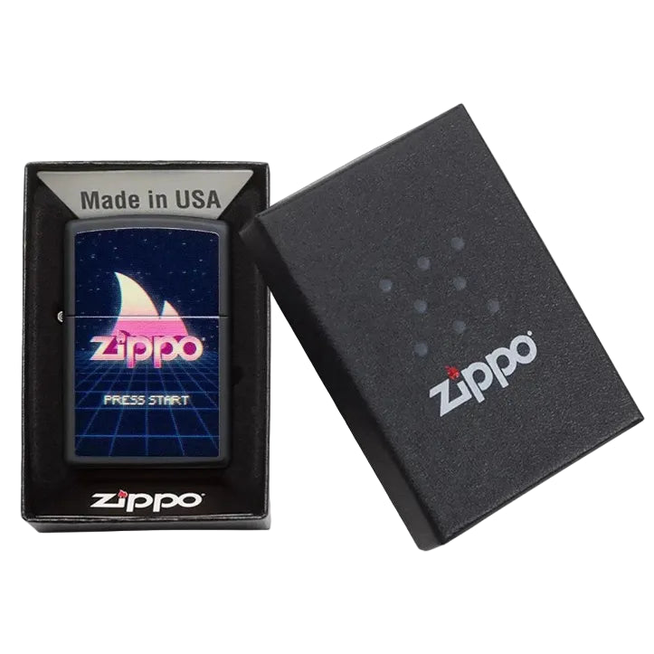 Zippo Press Start Retro Gamer Neon Grid Windproof Lighter - Everyday Smoking 