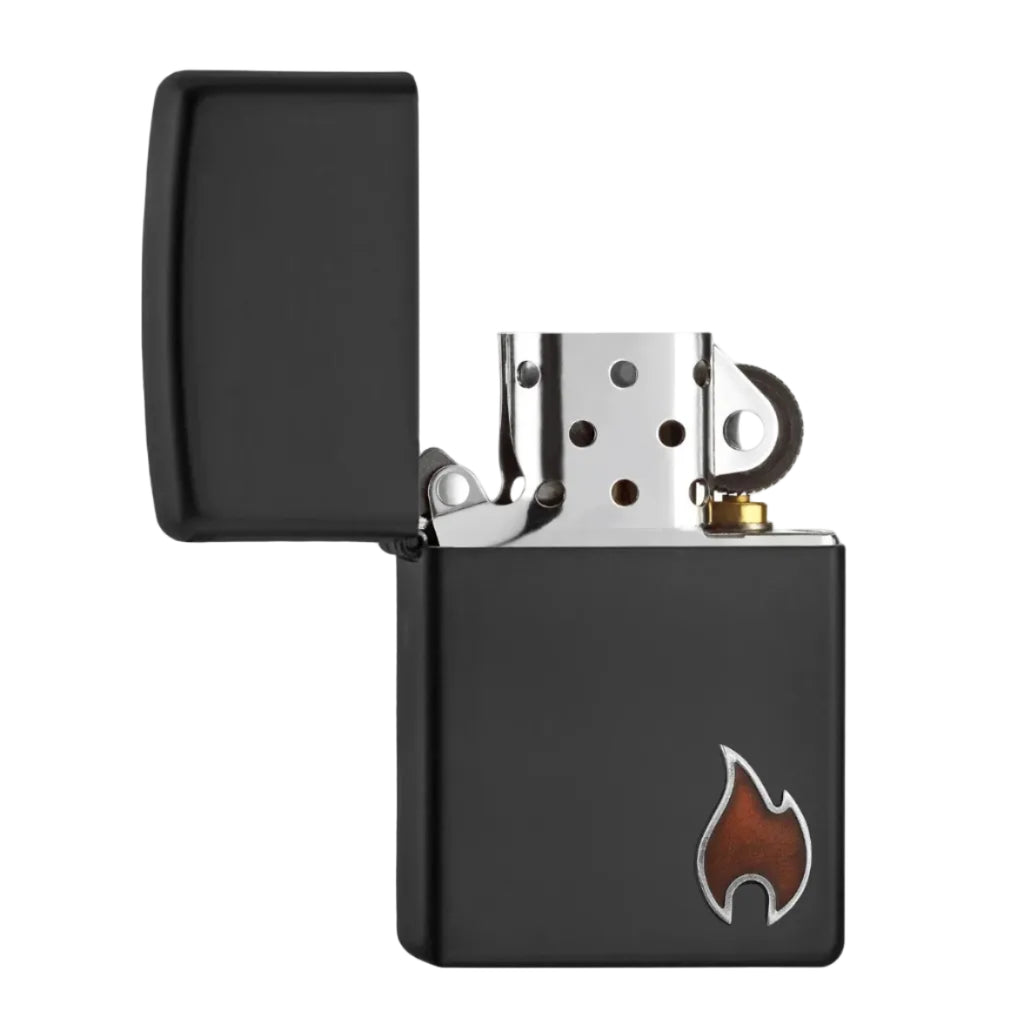 Zippo Black Matte Flame Emblem Windproof Lighter - Everyday Smoking 