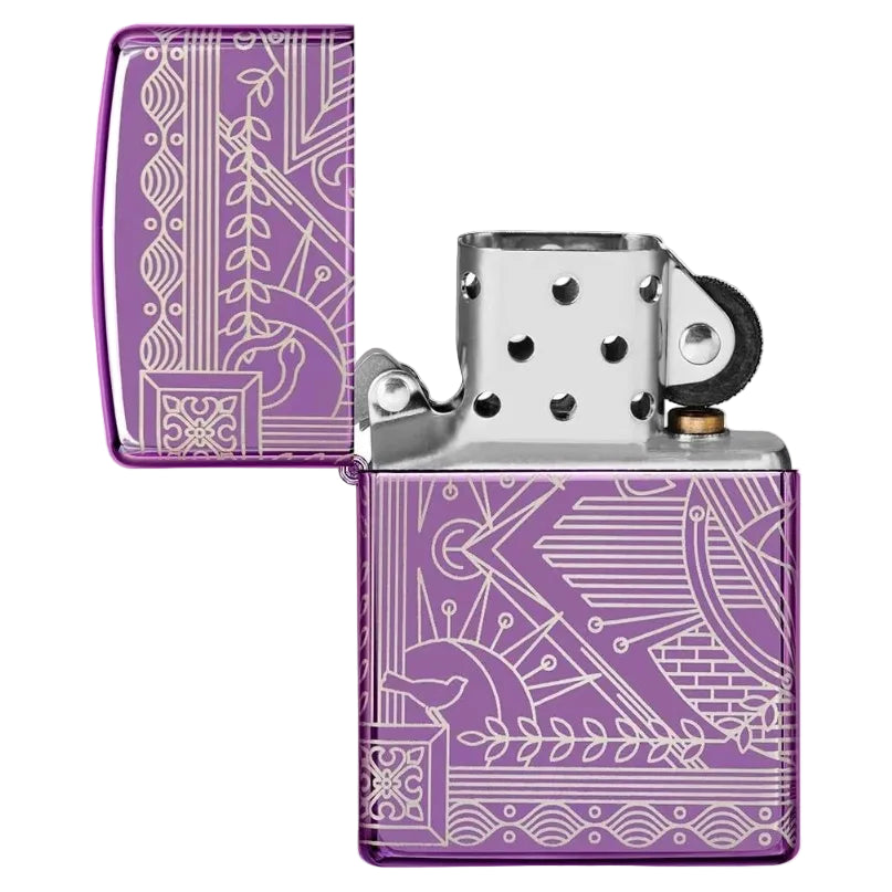 Zippo Purple Ornate Line Art Windproof Lighter - Everyday Smoking 