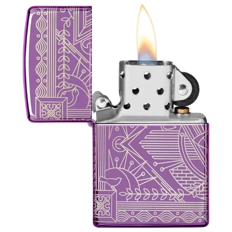 Zippo Purple Ornate Line Art Windproof Lighter - Everyday Smoking 