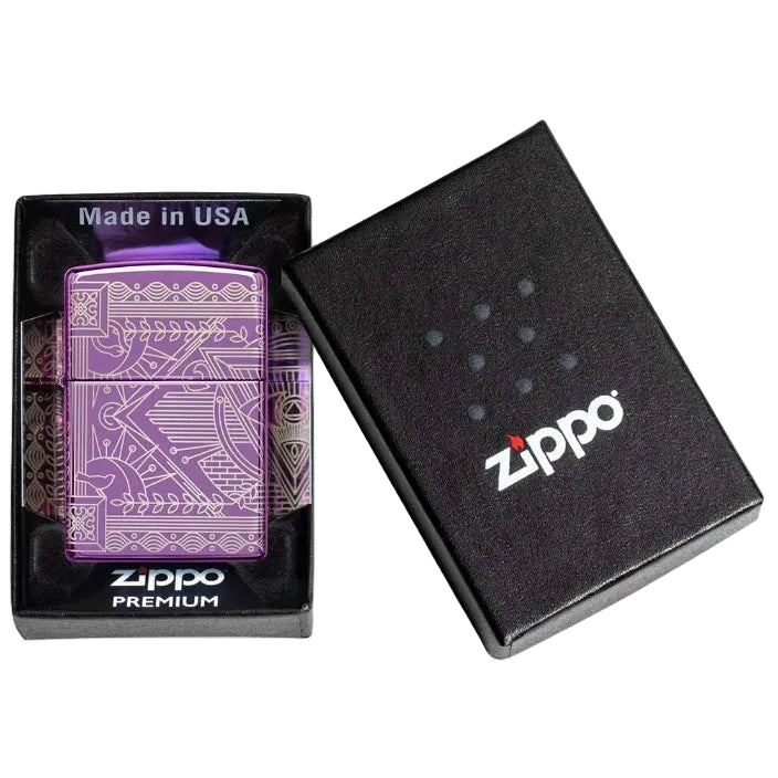 Zippo Purple Ornate Line Art Windproof Lighter - Everyday Smoking 