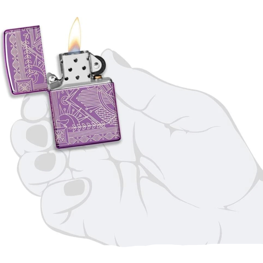 Zippo Purple Ornate Line Art Windproof Lighter - Everyday Smoking 