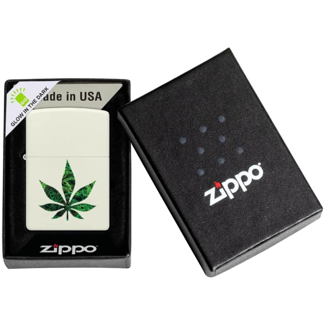 Zippo Glow in the Dark Green Leaf Design Windproof Lighter - Everyday Smoking 