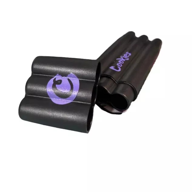 Cookies Purple Triple Cone Joint Holder with three compartments for storing and displaying cannabis cones.