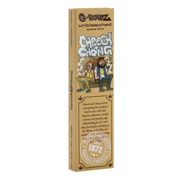 G Rollz Cheech & Chong Unbleached Papers with Tips & Bamboo Poker - Everyday Smoking 