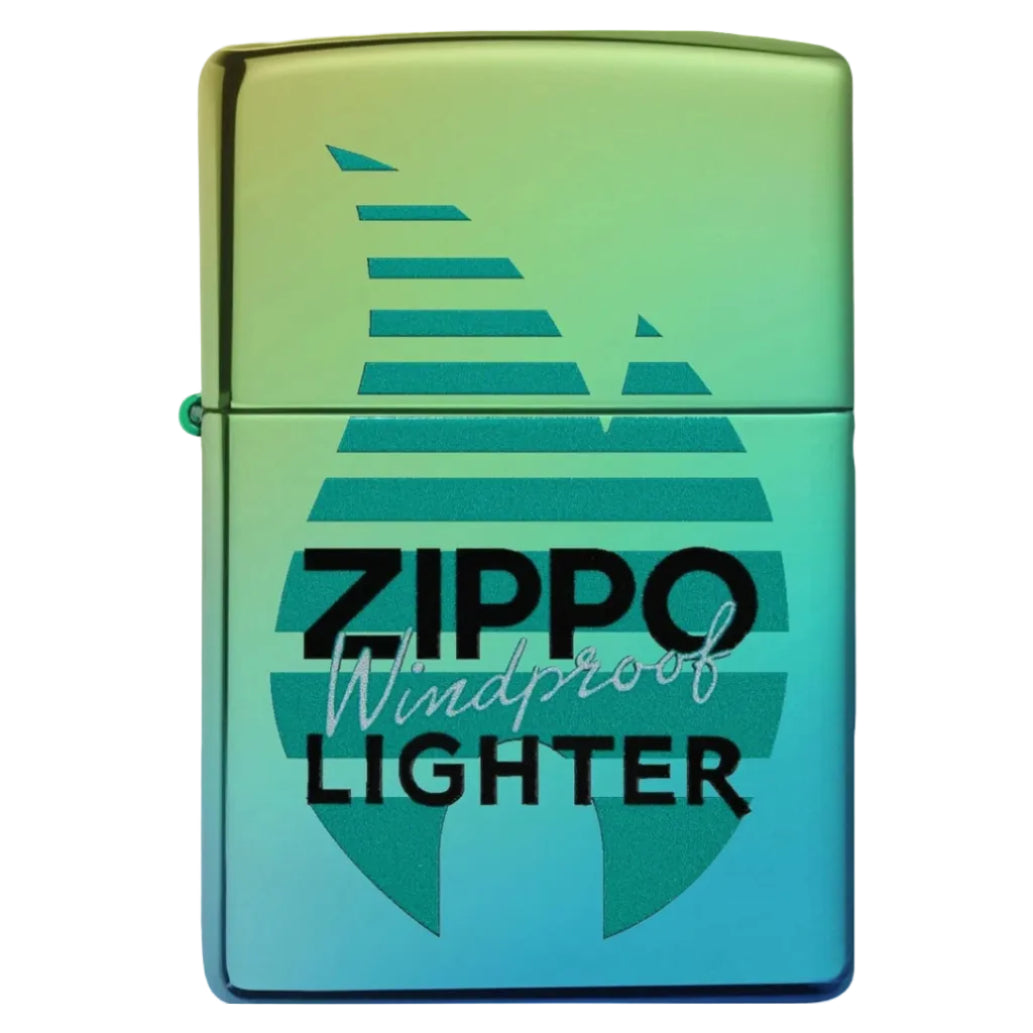 Zippo Windproof Retro Logo Iridescent Green Lighter - Everyday Smoking 
