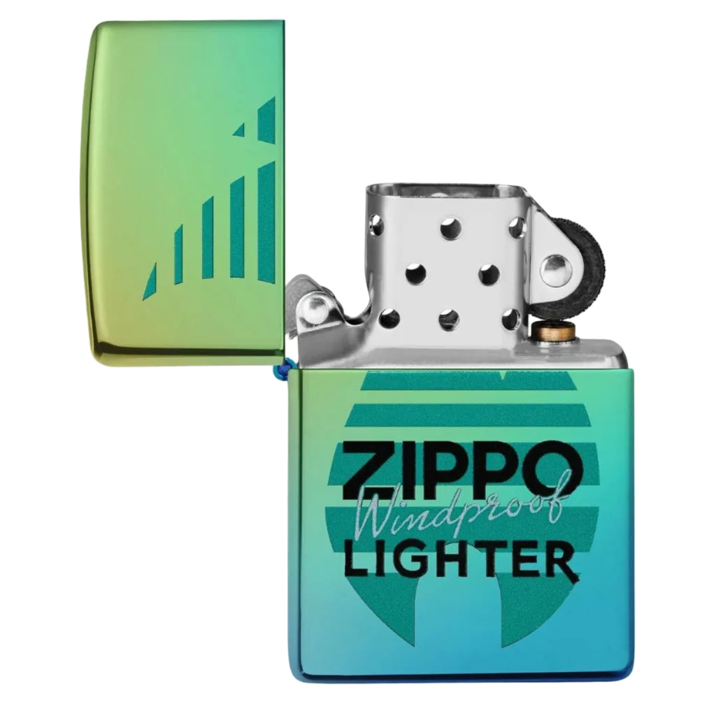 Zippo Windproof Retro Logo Iridescent Green Lighter - Everyday Smoking 
