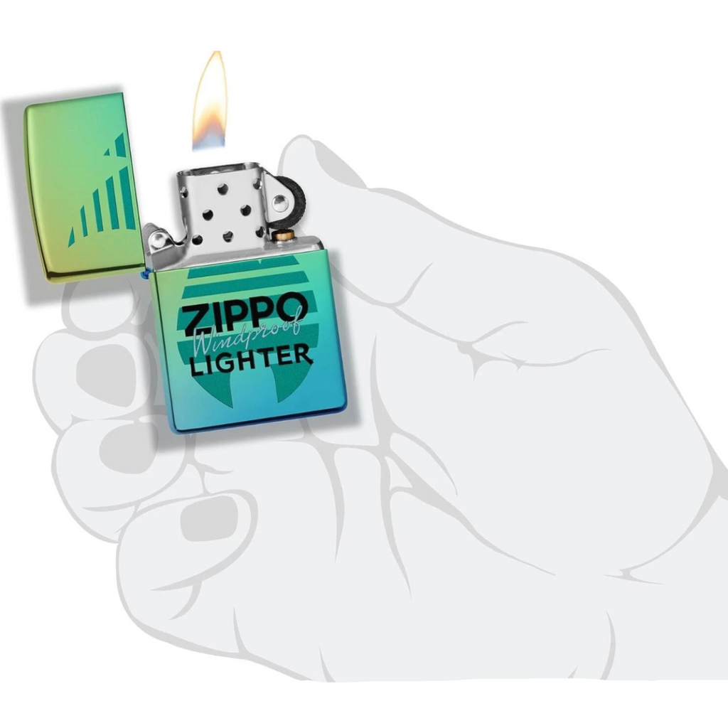 Zippo Windproof Retro Logo Iridescent Green Lighter - Everyday Smoking 