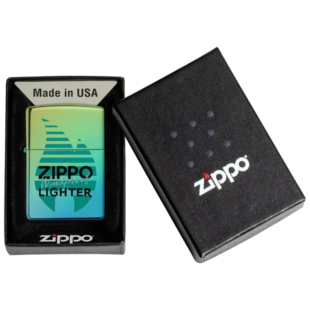 Zippo Windproof Retro Logo Iridescent Green Lighter - Everyday Smoking 